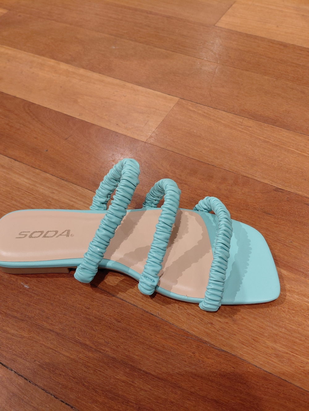 SODA Women's Aqua Ruched Strap Slide Sandal